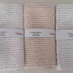 Set of 3 pure cotton dishcloths hand knitted and washable and eco-friendly