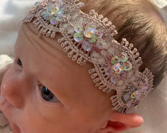 Lace plumrose baby headband . My princess fairy crown  photo prop baby girl free ship