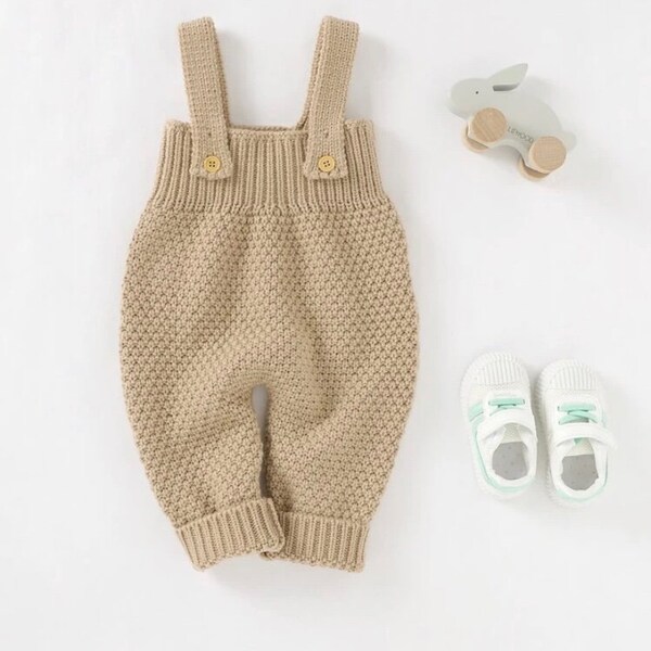 khaki color Baby Knit Overalls