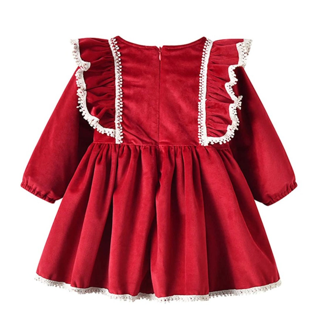 Baby Girl Dark Red & off White Lace Dress With a Bonnet - Etsy