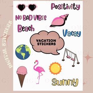 Pretty Vacation Themed Digital Stickers- Goodnotes Sticker, Ipad Digital Sticker | Colorful , Aesthetic , Lifestyle Stickers|