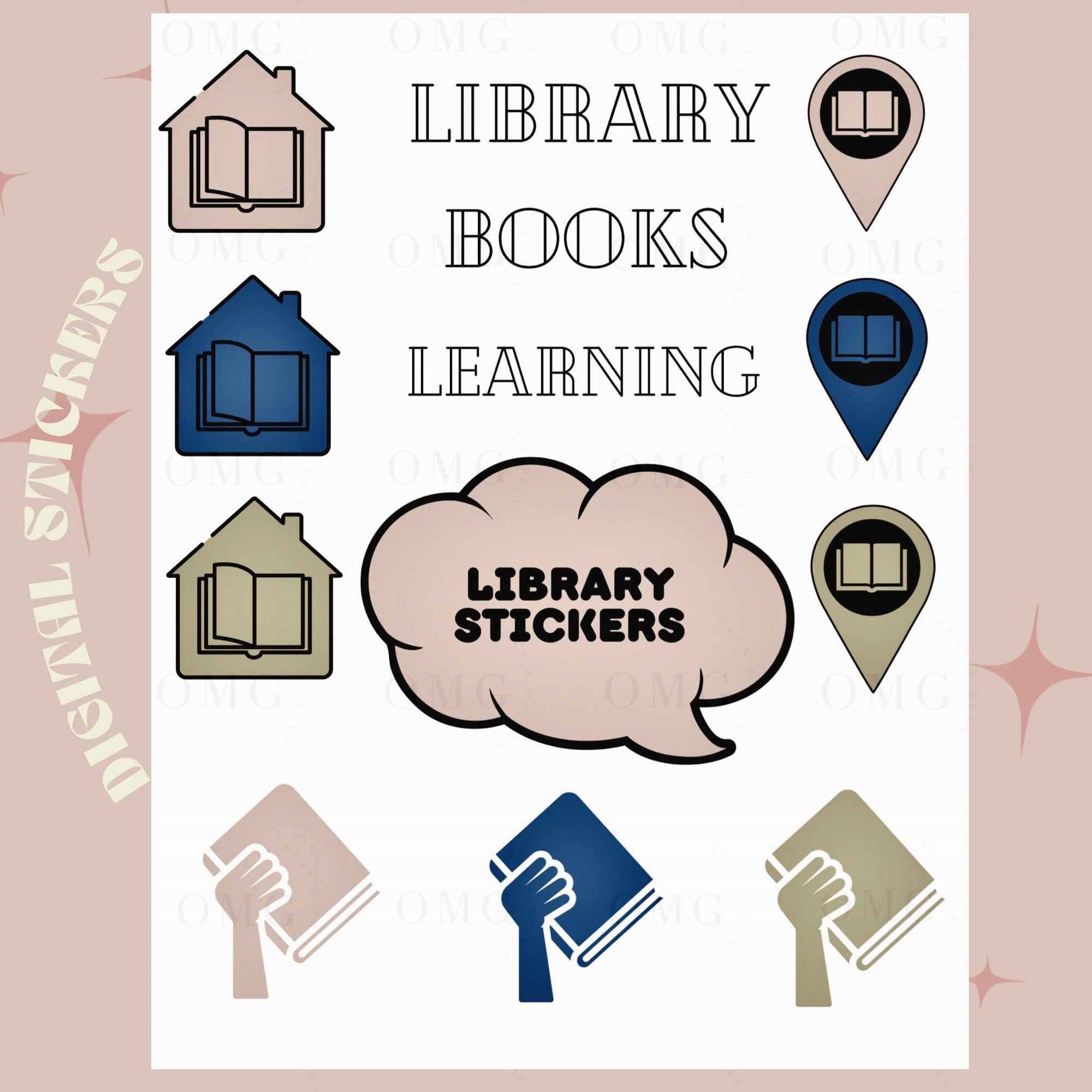 Library Themed Digital Stickers Goodnotes Sticker iPad Etsy