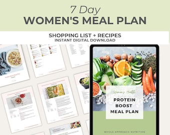 7 Day Healthy Meal Plan | Recipes + Grocery List | Women's Nutrition Guide | Digital Download
