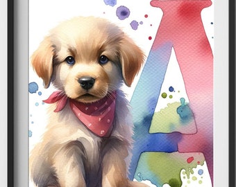 Kids wall art Printable, Puppy's First Letters A, Playroom Decor, Kids Room Decor, Nursery Wall Decor, Kids Room Print, Playroom Printables