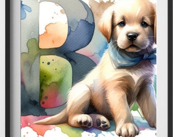 Kids wall art Printable, Puppy's First Letters B, Playroom Decor, Kids Room Decor, Nursery Wall Decor, Kids Room Print, Playroom Printables