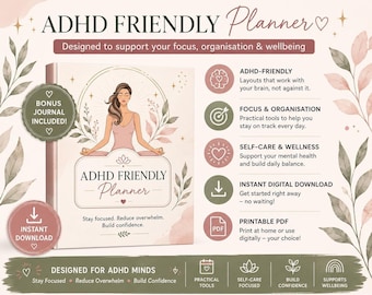 ADHD Planner, PDF Digital Journal for printer