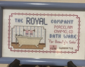 Bathroom Bathtub Framed Cross-Stitch