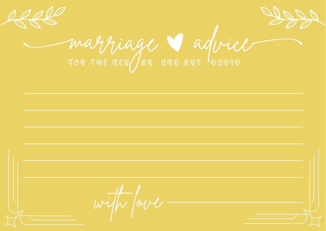 Advice and Wishes Card Template for Happy Couple Advice for - Etsy