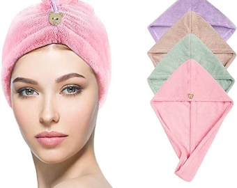 Drying Hair Towel Dry Hair Hat Towel Turban with Button Quick Drying Lady Bath Head Wrap