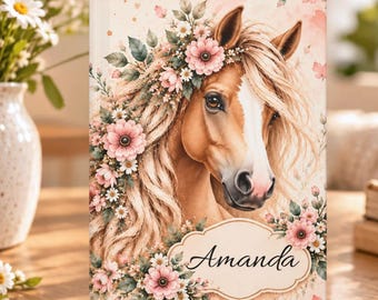 Personalized Notebook, Custom Name Journal, Personalized Horse Journal, Horse Notebook, Floral Horse Journal for Girls & Women