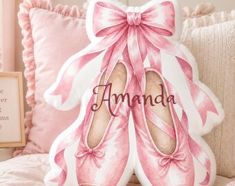 Personalized Ballet Slipper Pillow, Coquette Ballet Decor for Girls Room, Ballet Shoe Shaped Pillow, Ballerina Bedroom Decor Gift
