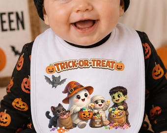 Trick or Treat Baby Bib, First Halloween Outfit, Fall Baby Gift, Halloween Keepsake, Baby Shower Gift