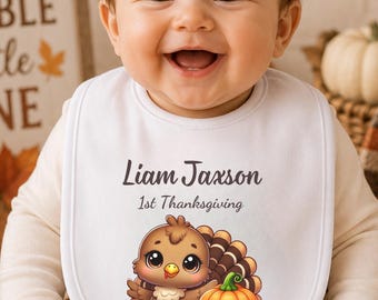 Personalized First Thanksgiving Baby Bib, Custom Baby's 1st Thanksgiving Bib, Personalized Fall Turkey Keepsake Gift