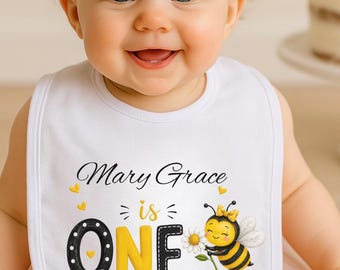 Personalized Bumblebee 1st Birthday Bib, Bee First Birthday Girl, Custom Name One Bib, Bee Birthday Outfit, First Bee Day Gift