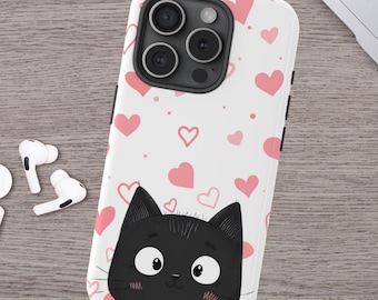 Valentine Black Cat Phone Case Impact-Resistant Case for iPhone 15 14 13 12 11 X Pro Max Mini Samsung Galaxy Ultra Plus Google Pixel Case