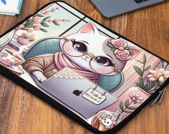 Cat Laptop Sleeve Birthday Gift for Cat Lover, Cute Cat and Mouse Laptop Bag Back to School Gift, Computer Sleeve for Cat Mom