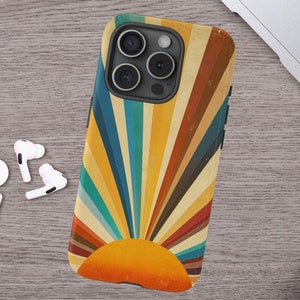 Retro Sun Phone Case Phone Impact-Resistant Case for iPhone 15 14 13 12 11 Pro Max Mini Samsung Galaxy Ultra Plus  Boho Aesthetic Phone Case
