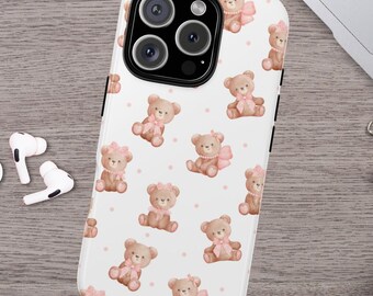 Cute Bear Phone Case Aesthetic Gift iPhone 15 14 13 12 11 X Pro Max Mini Samsung Galaxy Ultra Plus Google Pixel Pro XL Impact Resistance