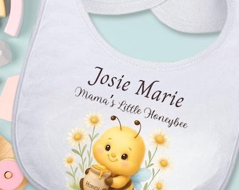 Honey Bee Baby Girl Bib | Personalized Mother's Day Bib | Mama’s Little Honeybee Gift | Custom Baby Shower Present | Spring Baby Bib Girl
