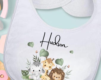 Personalized Jungle Baby Bib and Sippy Cup Set, Custom Name Baby Shower Gift, Safari Baby Gift Boy, Baby Cup and Bib Set First Birthday Gift