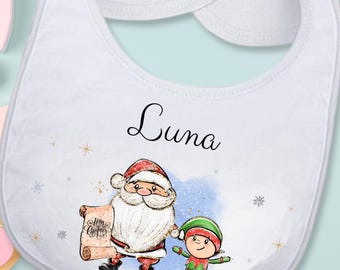 Personalized Christmas Baby Bib & Sippy Cup Set, Custom Santa Baby Gift, Holiday Baby Shower Gift, First Christmas Bib Cup Combo
