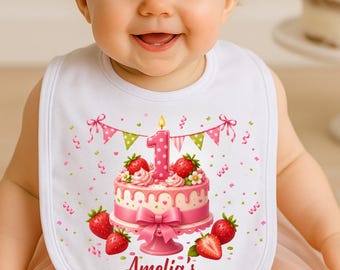 Personalized Berry Sweet One Birthday Bib, Strawberry Cake Smash Bib, First Birthday Bib Girl, Custom Baby Berry First Birthday