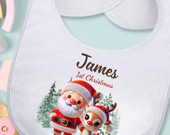 Personalized Baby Christmas Bib & Sippy Cup Set, First Christmas Gift, Custom Santa Reindeer Snowman Baby Boy Girl Holiday Outfit