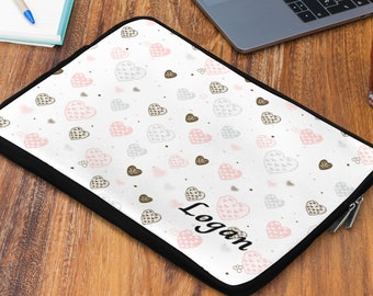 Hearts Laptop Sleeve Personalized Gift for Women, Custom Graduation Gift, College Laptop Accessories, Cute Macbook Air Case Gift for Her