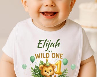 Personalized Wild One Birthday Bib, Jungle Cake Smash Outfit, Custom Lion First Birthday Bib, Safari Baby Keepsake, 1st Birthday Gift