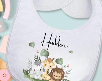 Personalized Jungle Baby Bib and Sippy Cup Set, Custom Name Baby Shower Gift, Safari Baby Gift Boy, Baby Cup and Bib Set First Birthday Gift