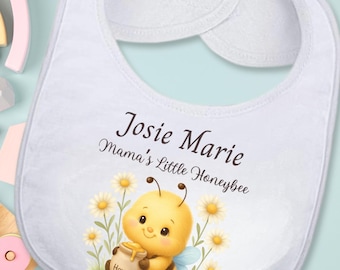 Honey Bee Baby Girl Bib | Personalized Mother's Day Bib | Mama’s Little Honeybee Gift | Custom Baby Shower Present | Spring Baby Bib Girl