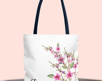Pink Floral Tote Bag Personalized Gift for Her Reusable Shopping Bag Birthday Gift Shoulder Bags For Women Bridesmaid Gift