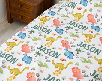Dinosaur Name Blanket, Personalized Dino Baby Blanket, Custom Toddler Blanket, Boy Baby Shower Gift, Jurassic Nursery Decor, Kids Name Throw