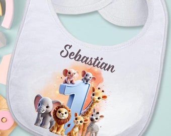 First Birthday Baby Bib Personalzied Cake Smash Bib Safari Bib Baby Shower Gift New Baby Gift Birthday Baby Boy Drool Bib Gender Neutral