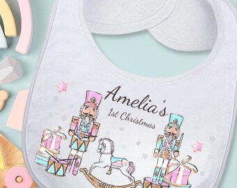 Nutcracker Baby Girl Christmas Outfit | 1st Christmas Gift for Baby | Rocking Horse Holiday Design | Pink Blue Newborn Keepsake