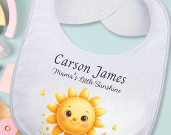 Personalized Baby Bib | Mama's Little Sunshine Gift Boys or Girls | Custom Name Bib | First Birthday or Everyday Gift | Baby Shower Present