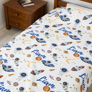 Personalized Space Blanket, Custom Name Rocketship Throw, Galaxy Baby Blanket, Astronaut Toddler Blanket, Outer Space Nursery Planet Decor