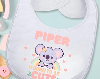 Personalized Baby Girl Bib, Koala Baby Gift Set, Custom Girl Bib and Sippy Cup Gift, Cute Animal Baby Shower Present, Kawaii Baby Accessory