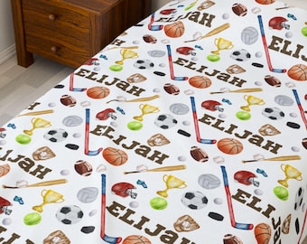 Sports Name Blanket, Personalized Boys Cover, Custom Sports Throw, Baby Shower Gift, Balls Nursery, Kids Team Blanket, Custom Name Gift