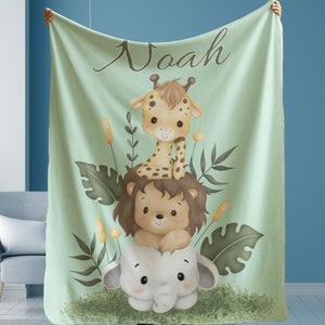 Safari Baby Blanket Personalized baby Shower Gift Name Baby Blanket Jungle Baby Blanket  Safari Nursery Decor Plush Blanket Animal Blanket