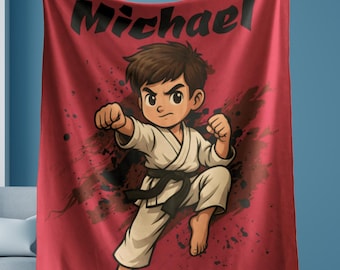 Personalized Karate Blanket for Boys | Martial Arts Gift for Kids | Custom Name Karate Throw | Karate Room Decor | Taekwondo Gift