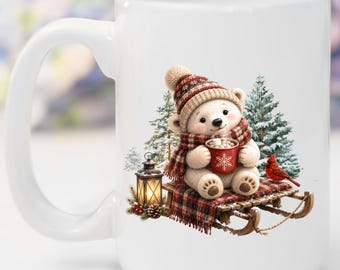Personalized Polar Bear Mug, Custom Name Coffee Cup, Cute Winter Hot Cocoa Mug, Christmas Gift for Mom, Secret Santa Gift, Cozy Holiday Cup