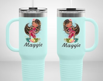 Hawaiian Tumbler With Handle Personalized Quencher Tumbler 40oz Custom Travel Mug Family Vacation Gift Girls Trip Tumbler Gift