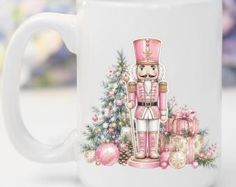 Personalized Pink Nutcracker Mug, Custom Christmas Coffee Mug, 11oz and 15oz Holiday Gift for Her, Ballet Nutcracker Mug