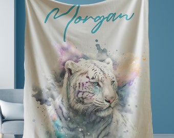 Tiger Throw Blanket Personalized Animal Lover Gift Dorm Room Decor White Tiger Adult Blanket Teen Gift for Her Home Decor Cozy Blanket