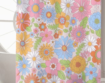 Retro Floral Shower Curtain Boho Shower Curtains Housewarming Gift Bathroom Accessories Mid Century Funky Shower Curtain Gift for Home Decor