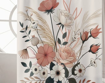 Boho Shower Curtain Boho Bathroom Decor Bathroom Accessories Botanical Curtain Floral Shower Floral Bath Curtain