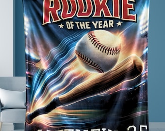 Personalized Rookie of the Year Blanket | Custom Baseball Cover with Name & Number | Sports Gift for Kids | Game Day Throw | Baseball Decor