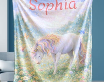 Unicorn Toddler Blanket | Unicorn Meadow Dream Throw | Personalized Storybook Kids Blanket | Cozy Magical Bedroom Decor