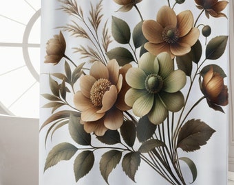 Boho Shower Curtain Home Decor Floral Bathroom Curtain Earth Toned Cute Shower Curtain Housewarming Gift Bathroom Accessories Retro Curtain